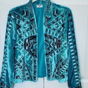 Gorgeous Crazy Train Teal Velvet Fall Cozy Medium Jacket